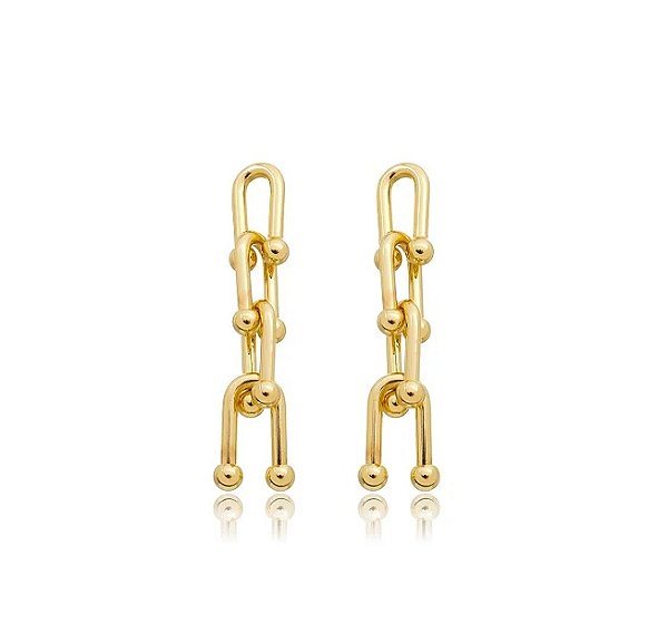BRINCO EM PÊNDULO ELOS THICK LISOS BANHADO A OURO