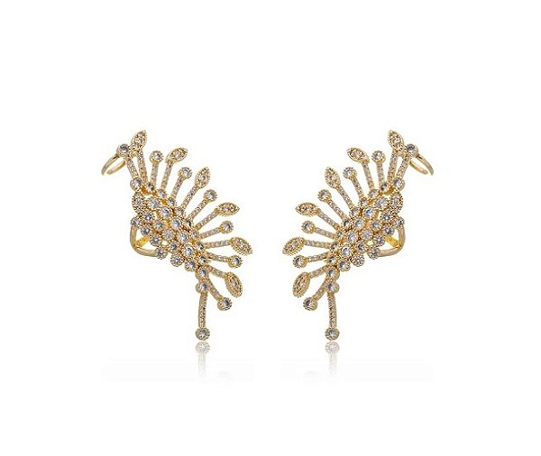 BRINCO EAR CUFF DE LUXO CRAVEJADO CRISTAL BANHADO A OURO