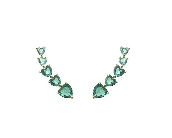 BRINCO EAR CUFF CORAÇÕES TURMALINA BANHADO A OURO