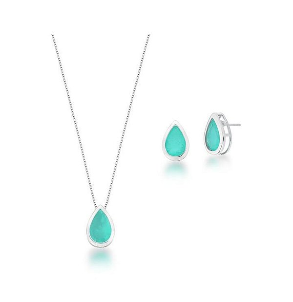 CONJUNTO GOTA TURMALINA FUSION BANHADO A RÓDIO