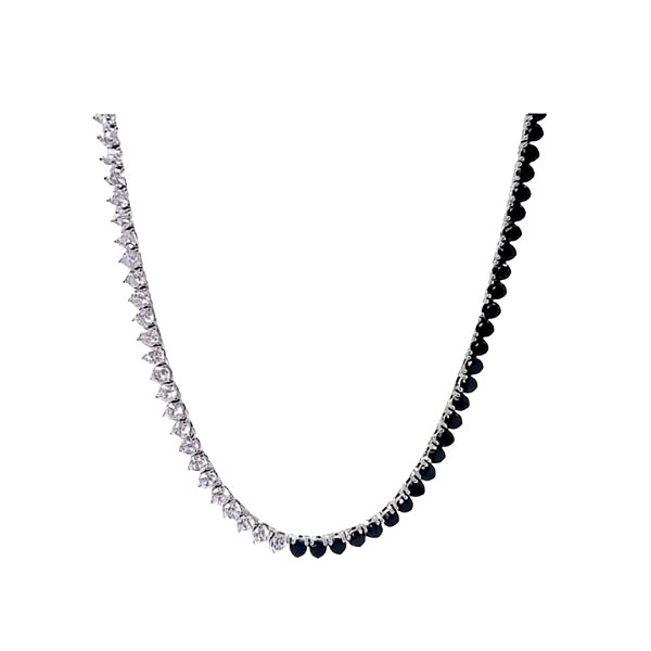 COLAR RIVIERA COM CRAVAÇÃO TRÊS PONTAS BICOLOR BANHADO A RÓDIO BRANCO