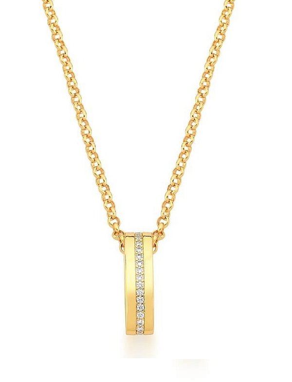 COLAR LONGO COM PINGENTE DE ARGOLA COM UM FRISO CRAVEJADO BANHADO OURO