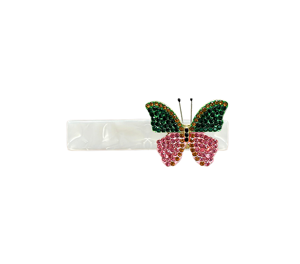 PRESILHA DE ACETATO COM BORBOLETA CRAVEJADA