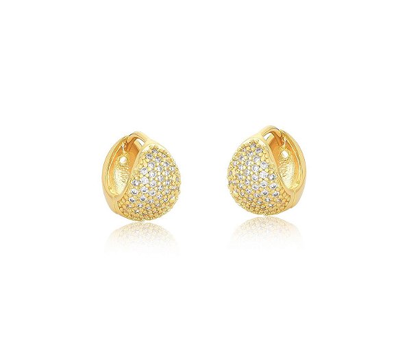 ARGOLA ABAULADA COM CRAVAÇÃO FRONTAL BANHADA A OURO