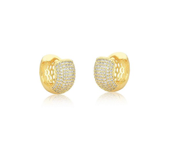 ARGOLA REDONDA COM OITO FILEIRAS DE ZIRCÔNIAS BANHADA A OURO