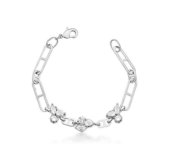 PULSEIRA COM ELOS LISOS E ZIRCÔNIAS DIVERSAS BANHADO A OURO