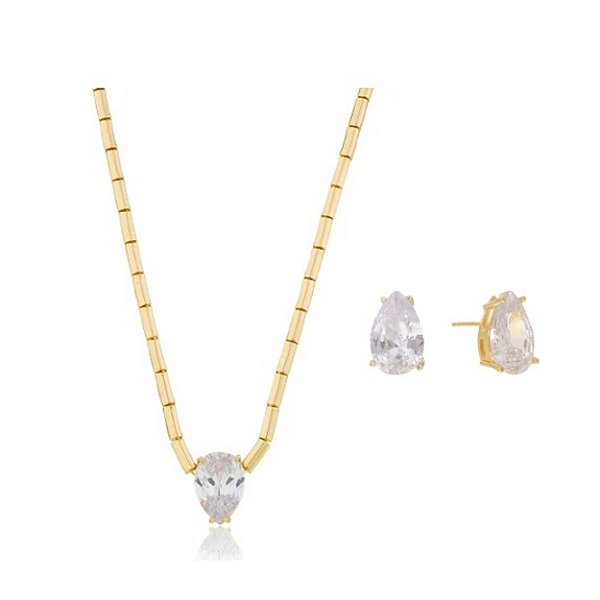 CONJUNTO DE LUXO GOTA CRISTAL BANHADO A OURO