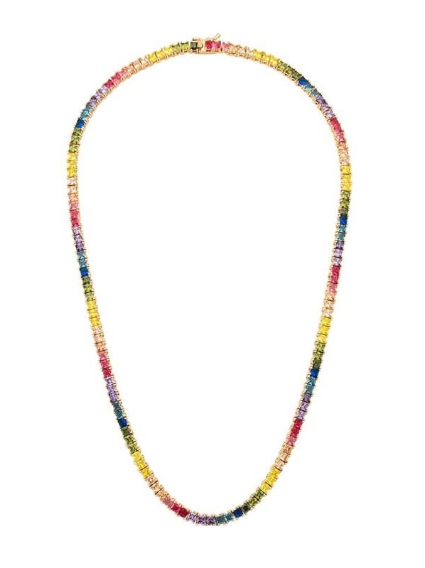 COLAR RIVIERA COM ZIRCÔNIAS QUADRADAS COLORIDAS BANHADA A OURO