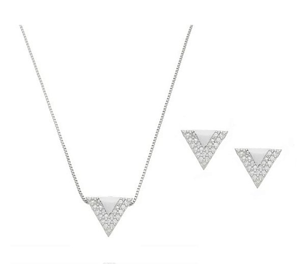 CONJUNTO TRIÂNGULO CRAVEJADO P BANHADO A RÓDIO