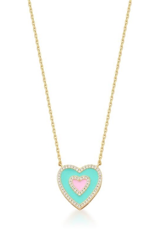 COLAR CORAÇÃO ESMALTADO COLORIDO BANHADO A OURO