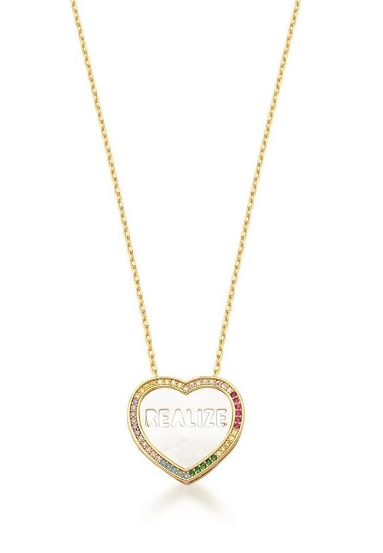COLAR CORAÇÃO MADREPÉROLA "REALIZE" BANHADO A OURO