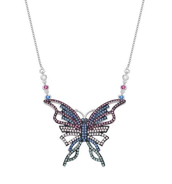 COLAR BORBOLETA CRAVEJADA SHAMBALA BANHADA A RÓDIO