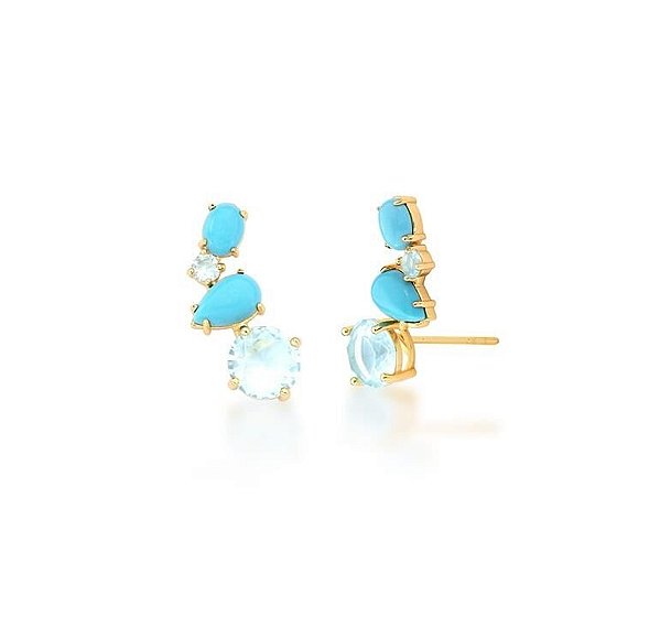 BRINCO EAR CUFF COM CABOCHÃO NA COR TURQUESA BANHADO A OURO