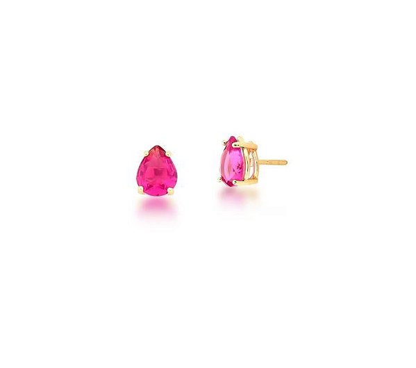 BRINCO GOTA CRISTAL ROSA BANHADO A OURO