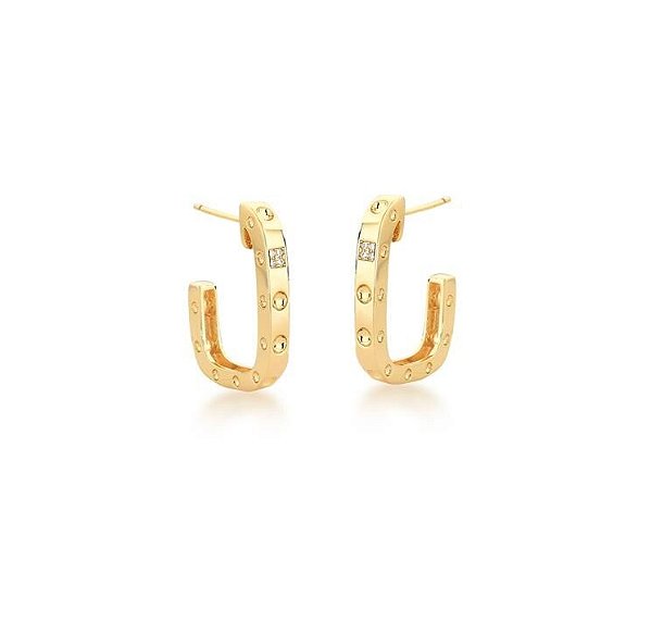 MEIA ARGOLA RETANGULAR COM PONTO DE LUZ BANHADA A OURO