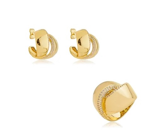 CONJUNTO ARREDONDADO COM FILEIRAS DE ZIRCÔNIA BANHADO A OURO