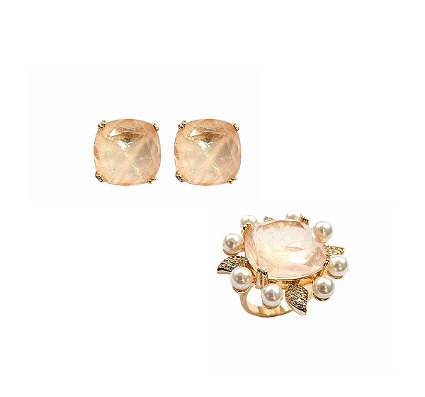 CONJUNTO MORGANITA FUSION BANHADO A OURO
