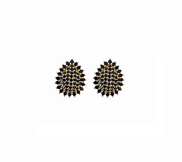 BRINCO GOTA COM CRAVAÇÃO NEGRA BANHADO A OURO