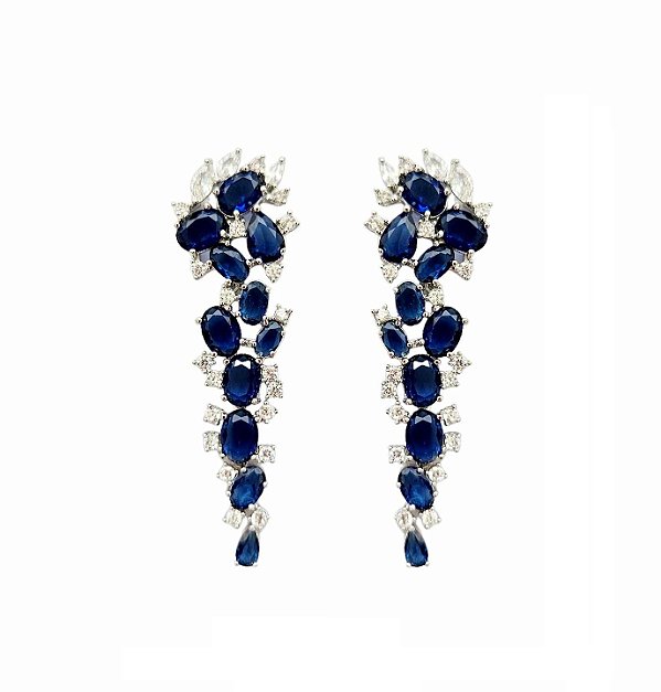 BRINCO EM PÊNDULO COM ZIRCÔNIAS CRISTAIS E TOPÁZIO BANHADO A RÓDIO BRANCO