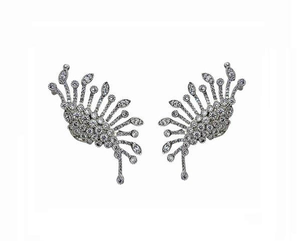 BRINCO EAR CUFF DE LUXO CRAVEJADO CRISTAL BANHADO A RÓDIO