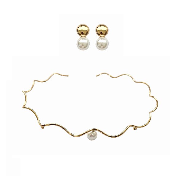 CONJUNTO ARO CURVO COM BRINCO BANHADO A OURO