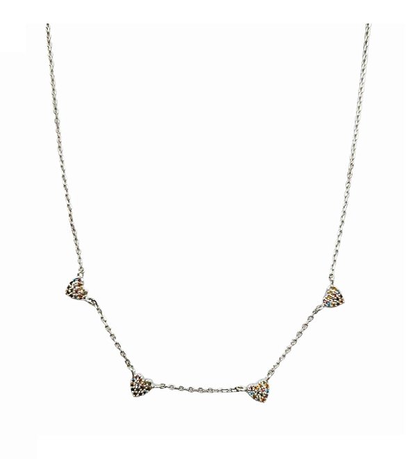 COLAR CORAÇÕES CRAVEJADOS COLORIDOS BANHADA A RÓDIO BRANCO