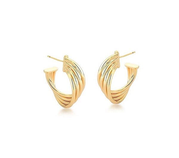 MEIA ARGOLA QUATRO VOLTAS TRANÇADAS E LISAS BANHADA A OURO