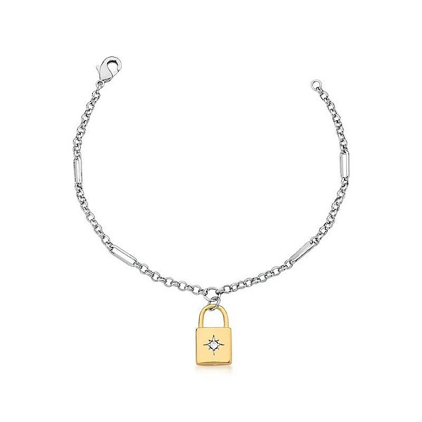 PULSEIRA COM PINGENTE DE CADEADO BANHADA A DOIS TONS