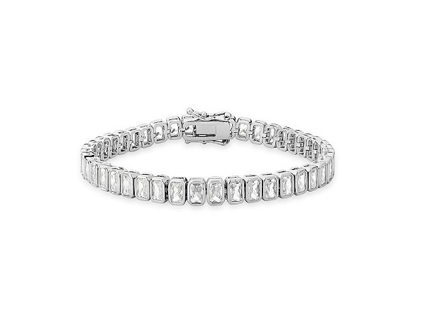 PULSEIRA RIVIERA COM CRAVAÇÃO RETANGULAR BANHADA A RÓDIO BRANCO