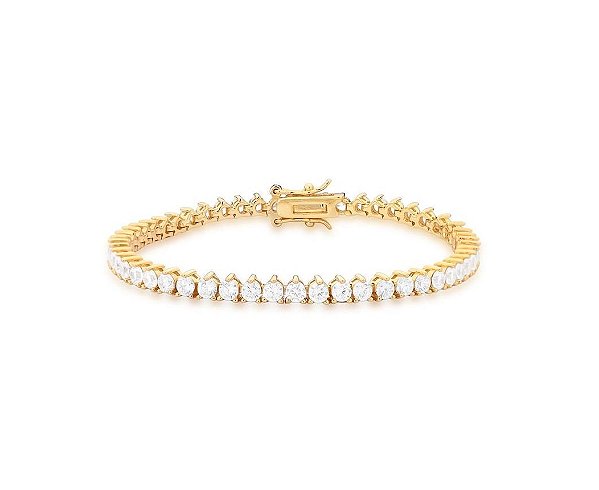 PULSEIRA RIVIERA TRÊS PONTAS COM ZIRCÔNIA CRISTAL BANHADA A OURO