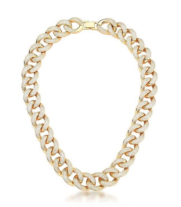 COLAR MAXI ELOS CRAVEJADOS CRISTAL BANHADA A OURO