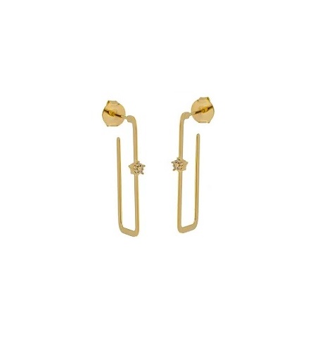 MEIA ARGOLA RETANGULAR COM DETALHES EM ZIRCÔNIAS BANHADO A OURO