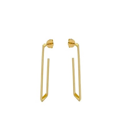 MEIA ARGOLA RETANGULAR LISA G BANHADO A OURO