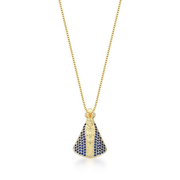 COLAR NOSSA SENHORA M MANTO AZUL BANHADO A OURO