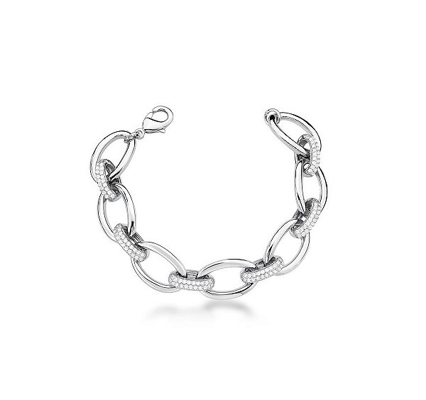 PULSEIRA COM ELOS OVAIS CRAVEJADOS E LISOS BANHADO A RÓDIO