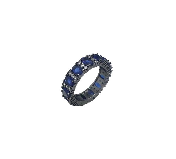 ANEL COM CRAVAÇÃO OVAL SAFIRA BANHADO A RÓDIO NEGRO