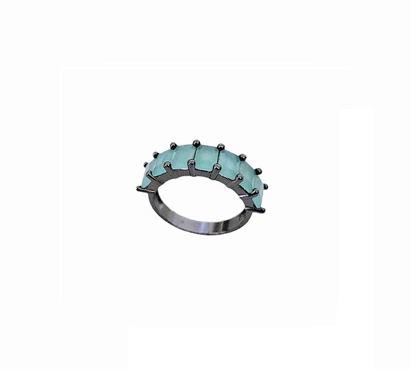 MEIA ALIANÇA COM CRAVAÇÃO RETANGULAR ACQUA BANHADO A RÓDIO NEGRO