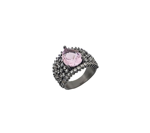 ANEL LUXO COM GOTA KUNZITA BANHADO EM RÓDIO NEGRO