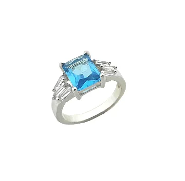 ANEL ZIRCÔNIA AQUAMARINE BANHADO A RÓDIO BRANCO