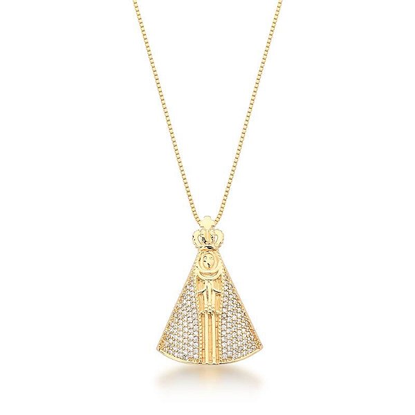COLAR NOSSA SENHORA G MANTO CRISTAL BANHADO A OURO