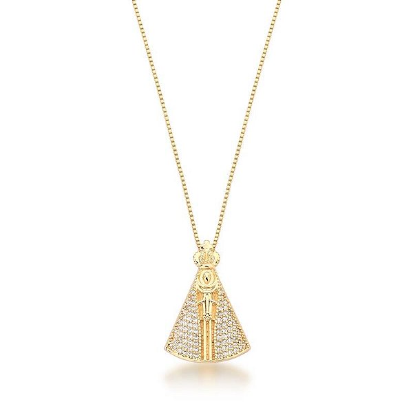 COLAR NOSSA SENHORA M MANTO CRISTAL BANHADO A OURO