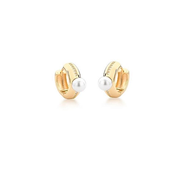 ARGOLA CRAVEJADA E PÉROLA SHELL BANHADA A OURO