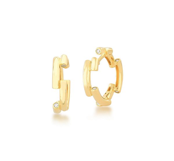 ARGOLA INTERCALADA COM PONTO DE LUZ BANHADA A OURO