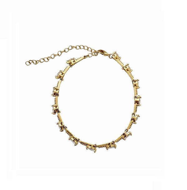 PULSEIRA COM ZIRCÔNIAS NAVETE BANHADA A OURO