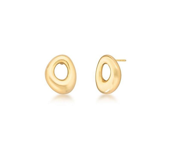 BRINCO OVAL VAZADO BANHADA A OURO ACETINADO