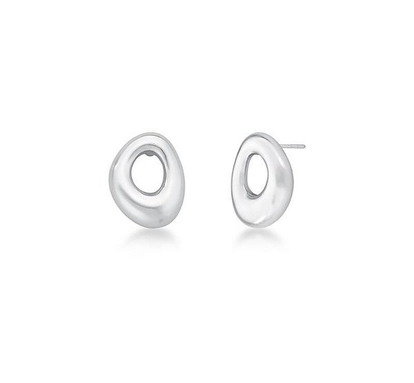 BRINCO OVAL VAZADO BANHADA A RÓDIO BRANCO ACETINADO