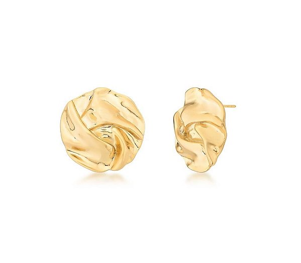 BRINCO  REDONDO TEXTURIZADO LISO BANHADO A OURO ACETINADO