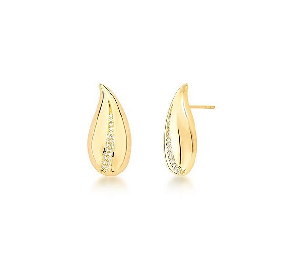 BRINCO DE GOTA CURVO E ZIRCÔNIAS BANHADO A OURO