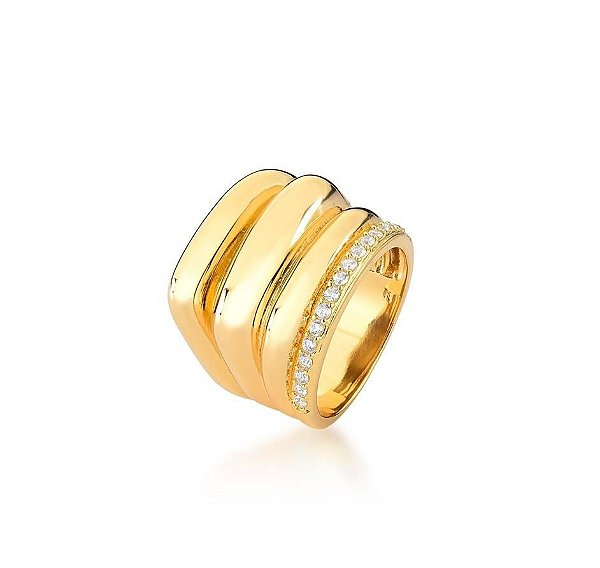 ANEL LISO COM QUATRO FILEIRAS E UMA CRAVEJADA BANHADO A OURO