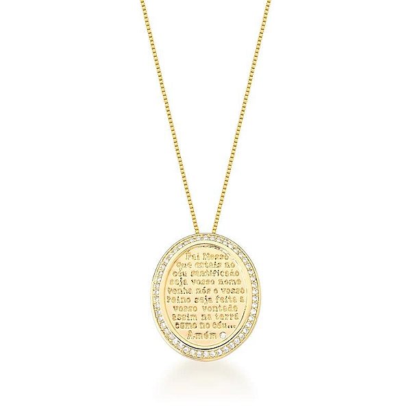 COLAR MEDALHA PAI NOSSO BANHADO A OURO